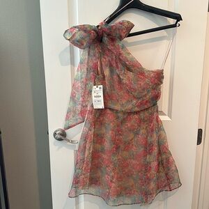 Zara, one shoulder floral mini dress